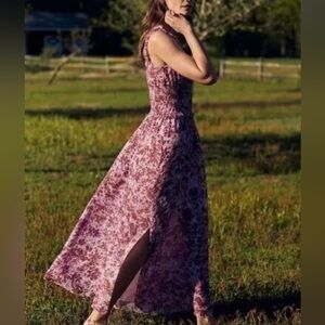 Banana Republic Long Maxi Dress Women Tall 10 Floral Print Elastic Waist New